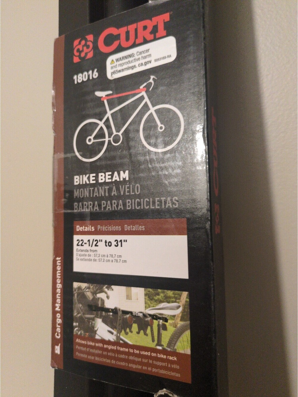 CURT Bike Beam for Bike Racks, Extends 22-1/2" to 31" - New